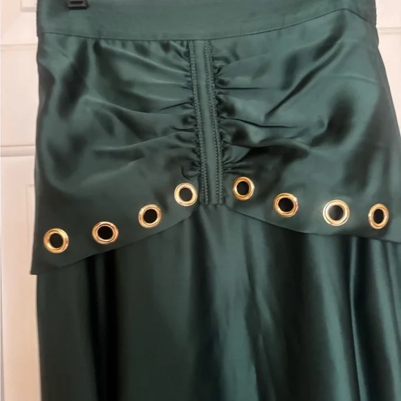 Self-Portrait Dark Green Maxi Skirt with Grommet Trim - Picture 6 of 6